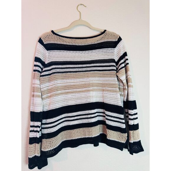 Liz Claiborne Striped Crochet Knit Linen Blend Pullover Sweater XL - Picture 5 of 6